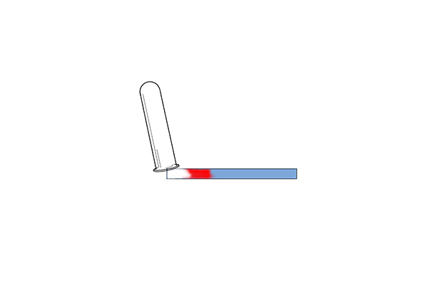 The test tube from the positive electrode, litmus paper is inserted and quickly turns red meaning chlorine is present